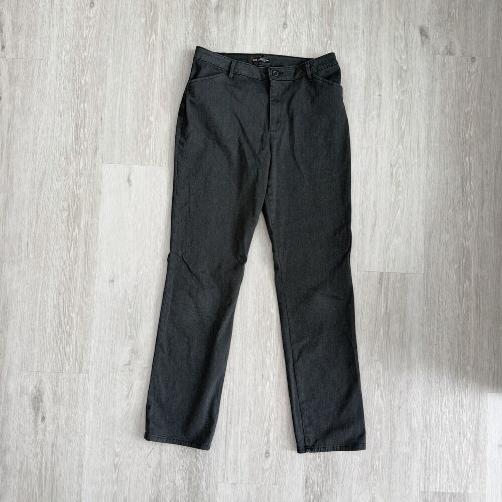 Lee Pants Wash & Wear Straight Leg Women's Size 12 Grey Relaxed Fit Mid-Rise EUC